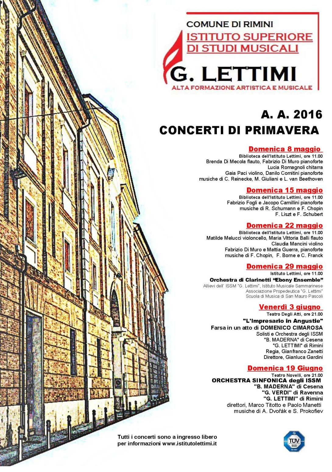 Locandina Concerti di Primavera - Istituto Musicale 'G.Lettimi'