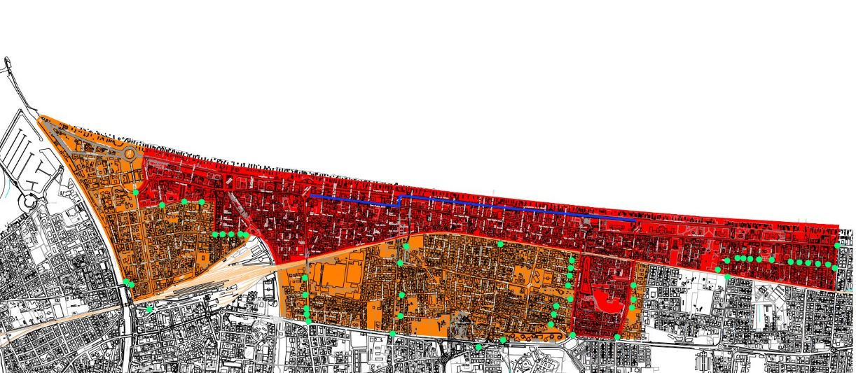 Map of Rimini with red and orange zone