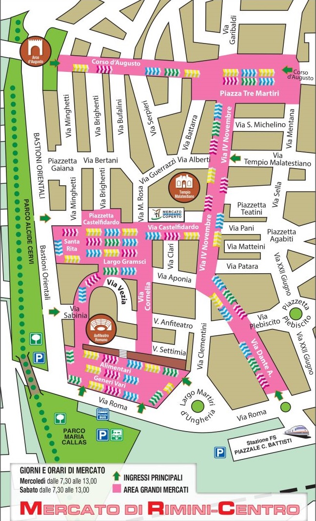 the map of the weekly Market in the city centre