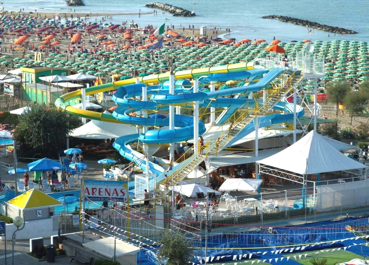 Water slides on the beach